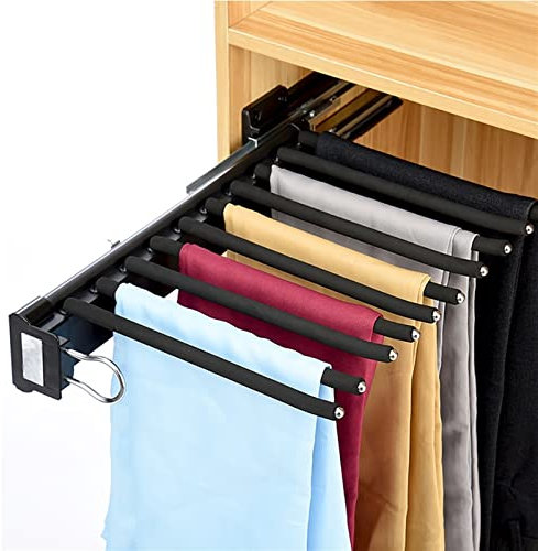 Hosenbügel Ausziehbarer Hosenständer 10 Stange für Schrank,Kleiderbügel Kleiderorganizer zum Platzsparen, Kleiderschrank schwarzer Belastung 25kg ( Color : Installation on the left )