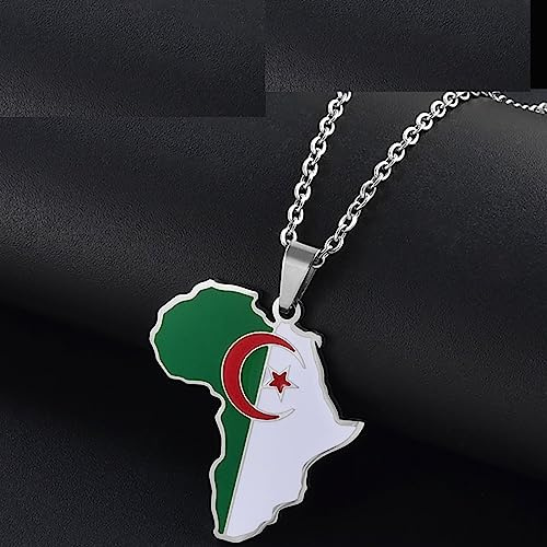 JEDTAKCT Hip-Hop-Halsketten Mit Algerien-Karte-Anhänger – Afrika-Weltkarte, Schlüsselbeinkette, Ethnischer Stil, Flagge, Unisex-Schmuck, Patriotischer Charme, Pullover-Kette Für Männer Und Fraue