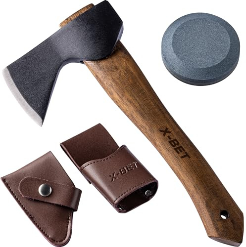 X-bet MAGNET 12 Hand-Forged Hatchet with Sheath and Sharpener - Camping Axe, Bushcraft and Survival Hatchet Spring Steel Blade - Small Axe Perfect for Wood Carving, Cutting, Splitting and Gardening