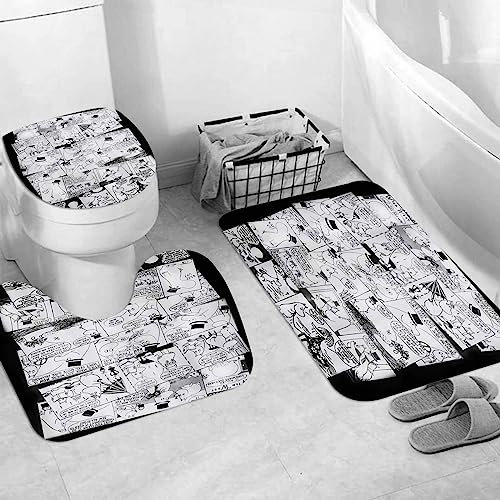 EKSED Badteppich 3 Stück Weiche saugfähige Badematten,Mumin verliebt Sich in Comicstrip,rutschfeste Badematte Teppiche & Toilettendeckelabdeckung Set Waschbar