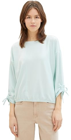 Tom Tailor Denim Damen Loose Fit Longsleeve mit Streifen & Raffarm, 34743 - Small Mint White Stripe, S