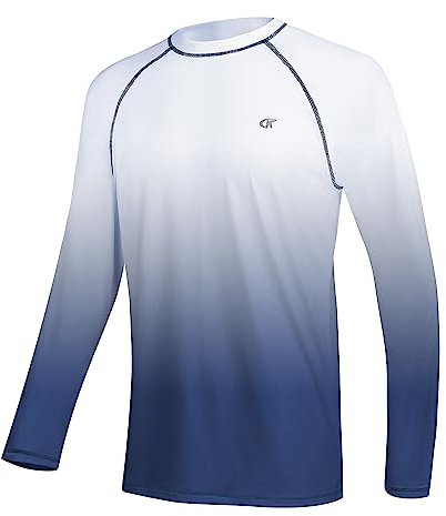 Huayuzh Mens Swim Top Rash Guard Long Sleeve UPF 50+ Quick Dry Breathable Running Sport UV Sun Protection Swimming Shirts White Gradient Navy XL