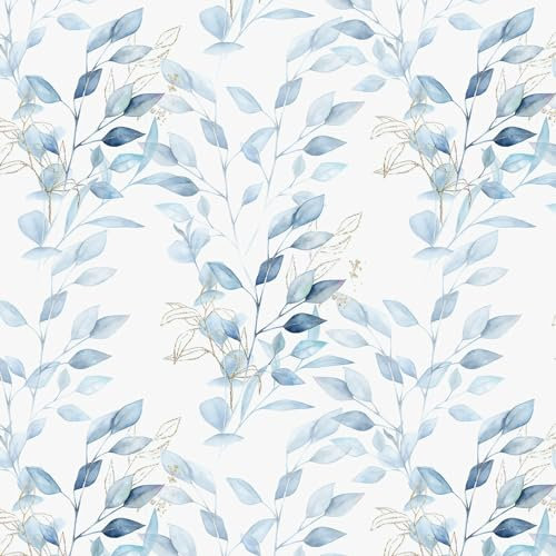 Yomshi Blue Self Adhesive Wallpaper 41x300CM Leaf Wallpaper Waterproof Contact Paper Peel and Stick Wallpaper Removable Furniture Stickers Living Room Bedroom Wall Covering