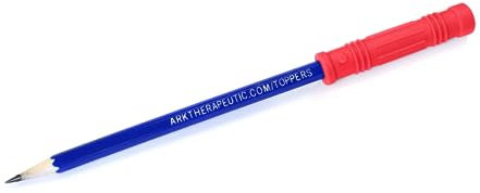 ARK® Beiß- und Kauaufsatz für Stifte in verschiedenen Stärken und Formen + Bleistift inkl. ATC Pflegeanleitung - Sensory Kauaufsatz, Beißblock, Kauen, Zahnen, Autismus (weich, rot, Lichtschwert)