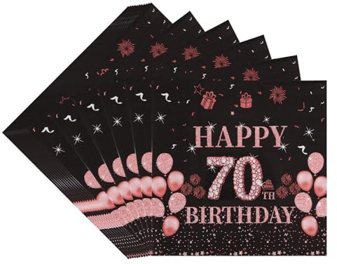 TOPWAYS 70 Geburtstagsdeko Servietten, 40Stück Schwarz Roségold Papier Party Servietten Tischdeko für Sie 70. Geburtstag Frau Frauen Mama Happy Birthday Servietten Deko (Servietten Geburtstag 70)