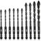 KENDO 10PCS Cement Drill Bit Set, 3/16-1/2 Masonry Drill Bits Set, Industrial Strength Carbide Cross Drill Bit Tip, Professional Concrete Drill Bit Set for Cement, Glass,Brick, Tile, Wood Etc