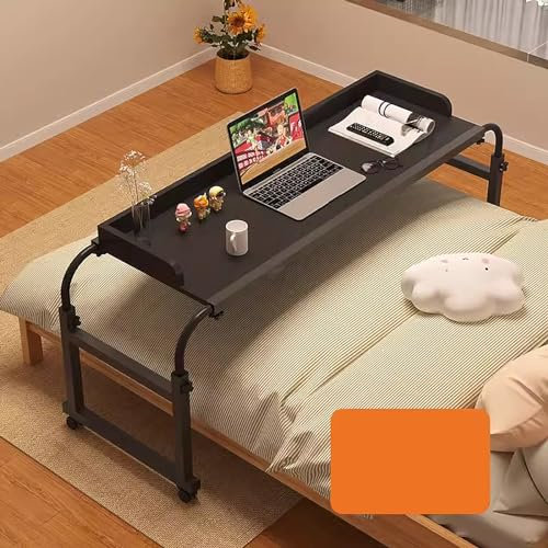 Über-Betttisch auf Rollen Höhenverstellbar/Breitenverstellbar Overbed Table Mobiler Schreibtisch Pflegetisch Laptoptisch Bettbeistelltisch Breite 115-210 cm & Höhe 65-95 cm für Das Heim(Color:Schwarz)