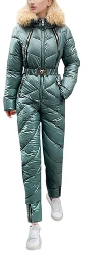 Asija Skioverall Damen Wasserdicht, Skianzug Damen Günstig Mit Reisverschluss Kapuze Ski Suit Women Outdoor Mit Gürtel Women Ski Jumpsuit Einfarbigretro Skianzug Damen Winter Warme Xs XXL Große Größe