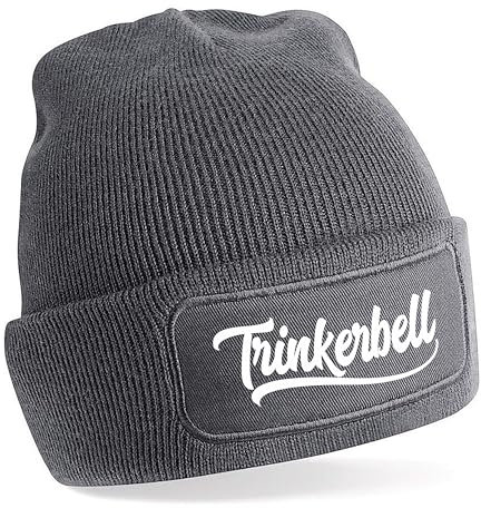 Herzbotschaft Beanie Strickmütze mit Spruch | Trinkerbell | grau | Unisex SoftTouch angenehm weiche und warme Wintermütze | OneSize Einheitsgröße für Erwachsene
