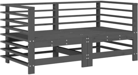 vidaXL Garten Ecksofa 2 STK., Modular Gartenmöbel, Sofa Lounge Sessel für Garten Terrasse Balkon, Gartensofa Gartensessel, Grau Massivholz Kiefer