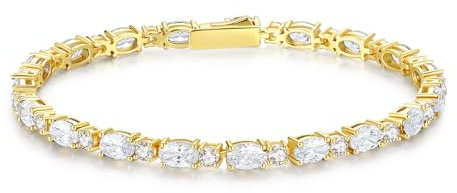 FANCIME Tennisarmband Damen 14K Vergoldet Zirkonia Tennis Armband 925 Sterling Silber Geburtsstein Geschenk Schmuck für Damen Mädchen, Länge 19 cm