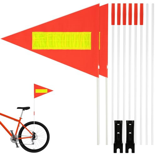 PEUTIER 2 Stück Fahrrad Sicherheitsflagge, Höhenverstellbare Fahrradflagge Reflektierende ATV-Sicherheitsflagge mit Glasfaserstange wasserdichte Fahrradflagge für Erwachsene Kinderfahrräder
