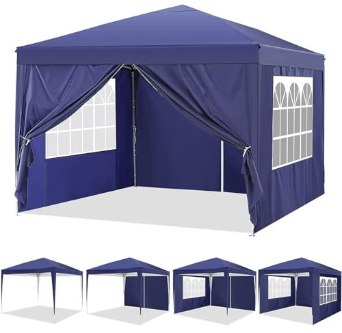 COBIZI Pavillon 3x3 Wasserdicht Stabil Winterfest Faltpavillon 3x3 Faltbar Zelt Gartenpavillon mit 4 Seitenteilen, Pop up Pavillion Klappbar 3x3m für Camping, Strand, Familientreffen (Navy blau)