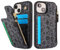 SailorTech for iPhone 13 Phone Case with Credit Card Holder for Men, iPhone 13 Case with Credit Card Slots Wallet Zipper Case for Women - Black Leopard