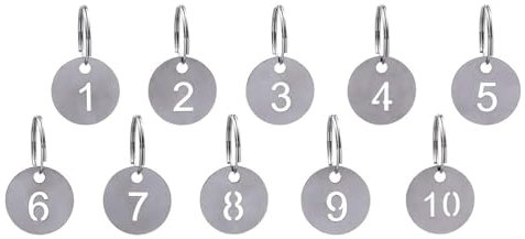 10 Stück Zahlen-Schlüsselanhänger Edelstahl, Skelett-Zahlenanhänger-Schlüsselanhänger, Nummerierter Metall-Schlüsselanhänger, Schlaufe, Nummerierter SchlÜSselanhänger – 1 Bis 10