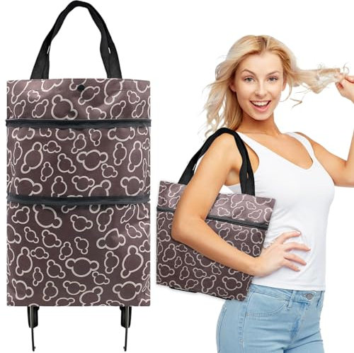 JJQHYC Collapsible Shopping Trolley Bag, Shopping Bag with Wheels, Shopping Trolley on Wheels, Reusable Trolley Shopping Bags for Women (Black)