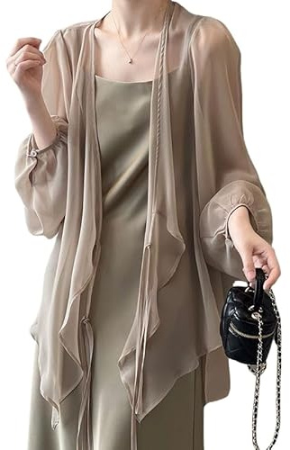 WLLDDDIU Bolero Donna Elegante,Cardigan Kimono da Donna Lungo in Chiffon Copricostume da Bagno Costumi da Bagno Bohémien Bikini Trasparente Scialle Top Camicetta Kimono Leggera Avvolgente Spolverin