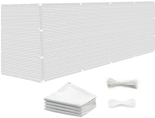 Brise Vue Balcon Pare-Vue Brise 80 x 220 cm Protection de La Vie Privée Blocage des UV Bâche de Balcon Brise-Vue avec Attaches de Câble pour Jardin Extérieur, Blanc