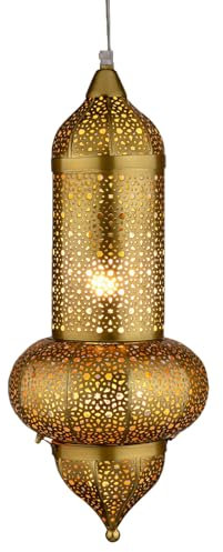 Marrakesch Pendelleuchte Hängelampe 51cm groß Lampenschirm aus Metall | Lampe Leuchte Wohnzimmerlampe Jamini Gold als aesthetic Deko im Wohnzimmer | Esszimmerlampe über den Esstisch im Esszimmer