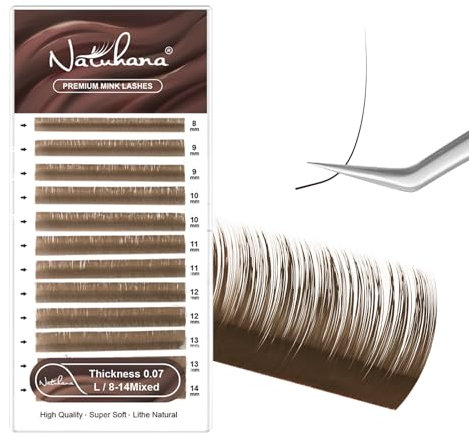 NATUHANA Couleur Extension Cils 0.07mm L Curl 8-14mm Mixte Colorés Individuel Volume Russe Naturel Faux Cils Professionnel Eyelash Extensions (Caramel;0.07 L, 8-14 mm)
