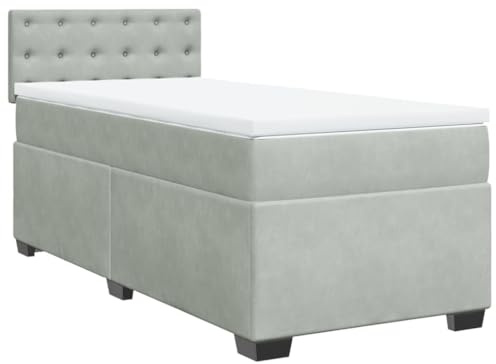 vidaXL Boxspringbett mit Matratze Hellgrau 100x200 cm Samt
