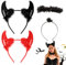 LGZIN 3Stk Haarreifen Teufelshörner Teufelsohren, Teufel Ohren Haarband, Haarreif Heiligenschein, Halloween Teufelshörner, Kopfbedeckung Teufelshörner Haarband für Karneval Partys