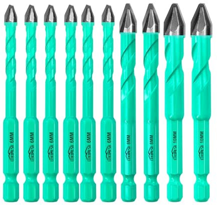 LEKOMESH Mèches Foret Carrelage Carbure - 10 pièces 6mm*6+8mm*2+10mm*2 Foret Carrelage, Meche Verre pour Bois Plastique Maçonnerie Céramique Béton Marbre, Tige Hexagonale