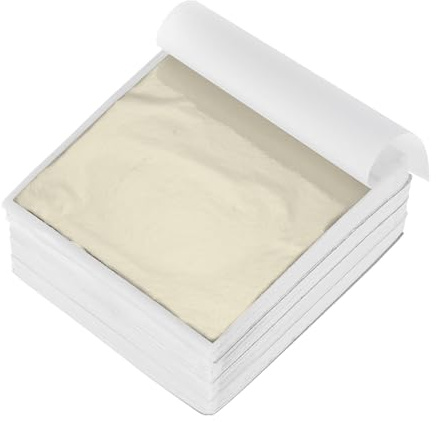QUARKZMAN 400 Blatt Blattgold zum Basteln, 9 x 9 cm Imitation Goldfolie Goldflocken Goldpapier für Acrylmalerei Kunstprojekt Handwerk Möbel Dekoration Nägel Maniküre, Champagnersilber