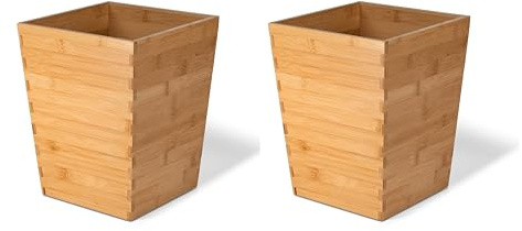 Osco Bamboo Waste Bin Square – Sustainable MOSO Bamboo Trash Can & Recycling Basket for Home, Office, Bathroom – H28 × W21.5 x D17.5 cm, 2 Pack