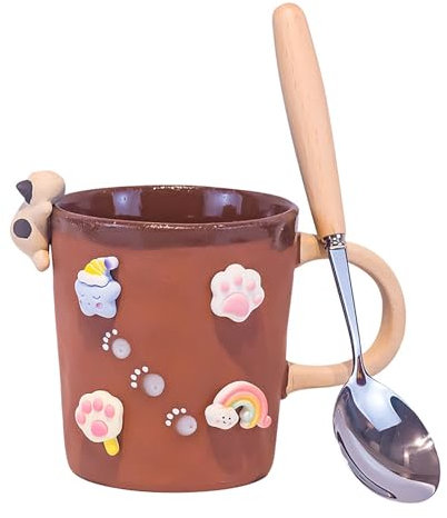 ABPWO Paw Print Ocean Shoreline Mug - Handmade Ceramic Mug, Beach Coffee Mugs