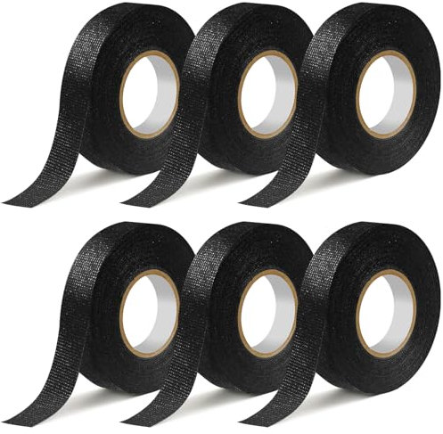 Nadinsta 6 piezas Cinta Aislante Tela, 15mm x 15m cinta de tela para cables electricos, Cinta Adhesiva de Ttejido Automotriz, Cinta Tela Aislante Negro Tejido para y agrupar cables de manera segura