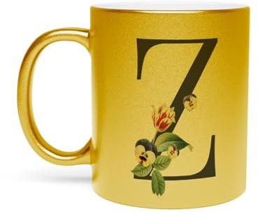 Z Zoe Zaia Letter Alphabet Name Flowers Gold Mug 325 ml