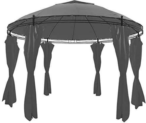 TJROO Gartenpavillon, rund, mit Vorhängen, 3,5 x 2,7 m, Anthrazit, Gartenzelt, Outdoor-Pavillon, Pergolen, geeignet für Aktivitäten im Freien, Sonnenschutz und UV-Schutz