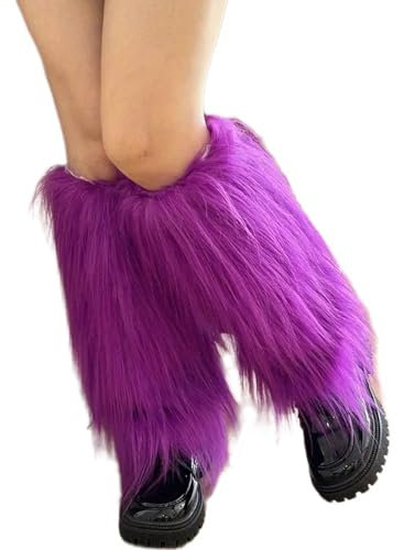 Itkcozcg Socken, Plüsch-Beinstulpen für Damen, gemütliche Winterstiefel-Topper, Manschetten, ästhetisch, Punk, bunte Beinbedeckungen, Gamaschen, Streetwear, violett, Length: about 40cm