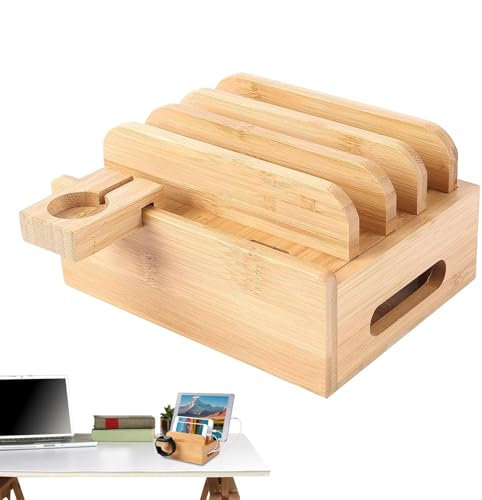 Phone Docking Station, Cell Phone Storage Box, Nightstand Charger Organizer, Multi-Device Charging Dock, Wooden Charging Station, Charging Organizer for Multiple Devices