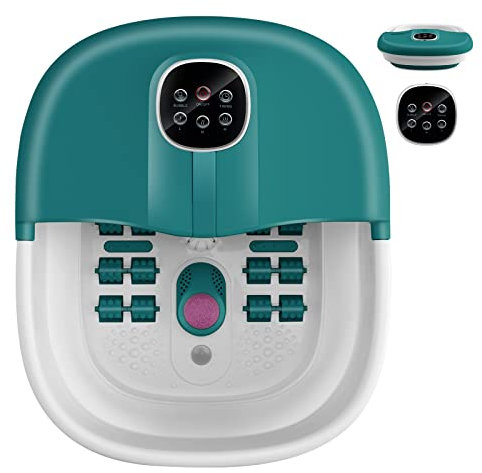 GOPLUS Fußbadwanne klappbar, elektrisches Fußmassagebad mit Massage & Heizung,16 Shiatsu-Massagerollen & Bimsstein, 3 stüfige Temperatur und Timer, Fußbad Massagegerät für Zuhause (Türkis)