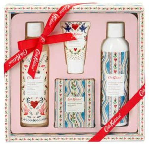 Cath Kidston Wild Rose and Quince Vegan Indulgent Set (Body Wash 200ml, Body Lotion 200ml, Hand Cream 30ml, Bath Salts 100g)