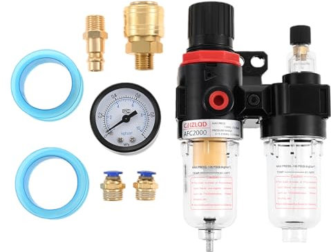 Aupoko 1/4 Inch Air Pressure Regulator - Dual Water Trap Oil Separator, Oil and Moisture Filter with Pressure Gauge for Compressor and Air Tools