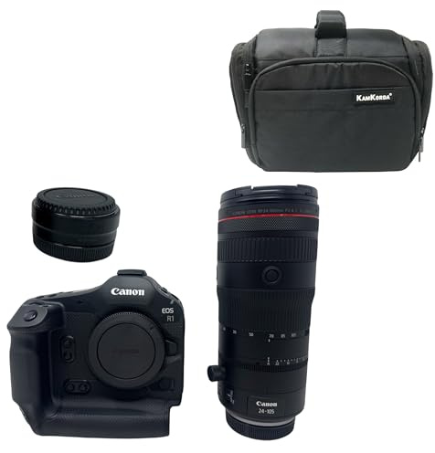 KamKorda Camera Bag + R1 Mirrorless Digital Camera + RF 24-105 f/2.8L IS USM Z lens + Mount Adapter, 24MP Full Frame stacked CMOS Sensor, Cross-type AF Professional Photography - 2 Year Warranty