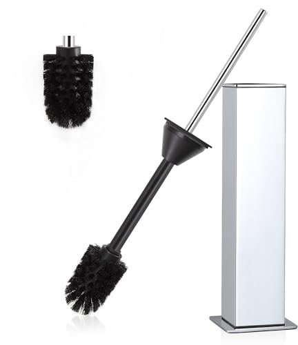 DAZI Klobürste freistehende metallisch, silbernem Chrom Toilettenbürste mit 2 Bürstenköpfe Langen WC-Bürsten für eine Tiefenreinigung des Waschbeckens mit Tropf- und Verstopfungshemmung.
