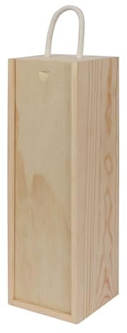 Harbour Housewares Natural Wooden Wine Box with Handle - x1 Slide Opening Wine Gift Box Wood Luxury Champagne Bottle Boxes Wine Holder Carrier Crate for Birthday, Housewarming, Corporate Gifts
