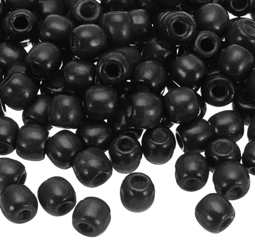 QUARKZMAN 300 Stk. Großloch-Holzperlenzopfperlen, Unvollendete Natürliche Fassholz-Abstandshalterperlen für Bastelarbeiten Makramee Schmuckherstellung, Schwarz (12 x 11mm, 5mm Loch)