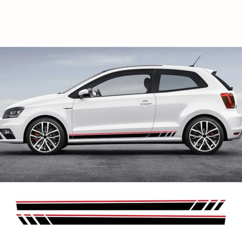 YKLMGVAW 2 STÜCKE Auto Seite Aufkleber, für VW Polo 6R 6C 9N2 9J GTI Auto, Schwarz Rot, PVC, Rennsport, Aufkleber