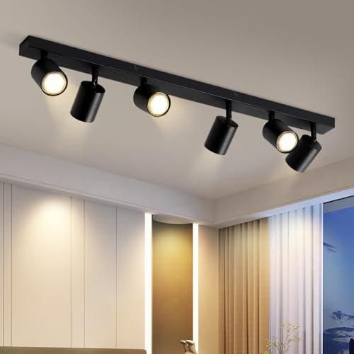 Glitzerlife LED Deckenstrahler 6 Flammig Deckenleuchte - Deckenlampe Schwarz Lang Deckenspot GU10 Schwenkbar 350° Modern Küchenlampe Wohnzimmer Schlafzimmer Flur MAX.25W ohne Leuchtmittel