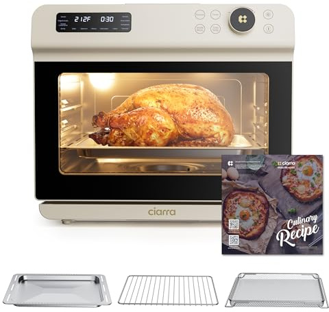 CIARRA 12-in-1 Countertop Steam Oven with Air Fryer, 25.4QT Steam Air Fryer Combo Nosh Oven Pro - Convection Toaster, Bake, Self-Clean, Dehydrate, Ferment, White