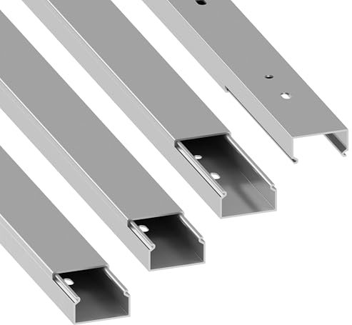 Habengut | Kabelkanal (mit Montagelochung im Boden) 30x15 mm, aus PVC, Länge 4 m (4 x 1 m), Silber