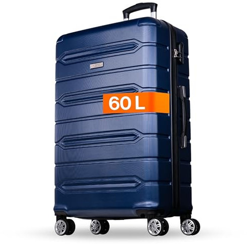 NOWI Hartschalenkoffer Mittelgroß – 62,7L Volumen – 8 Rollen 360° drehbar – Leichter ABS Koffer mit Zahlenschloss & Teleskopgestänge – Reisekoffer, Handgepäckskoffer, Trolley (blau, L)