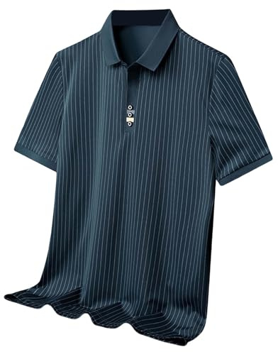 Foweknow Polo para hombre de manga corta de seda de hielo, transpirable, de secado rápido, camiseta de ocio, deporte, verano, golf, camiseta con botones, corte regular, camiseta básica de ocio, marine