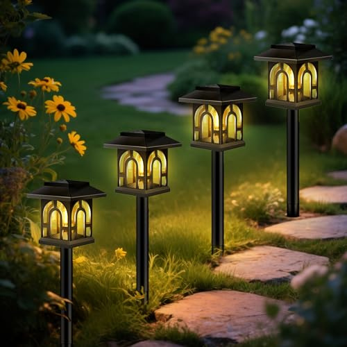 Caldarax 4 Stück Solarlampen für Außen Garten, Warmweiß Vintage LED Solarleuchten Garten Deko, IP65 Wasserdicht, Solar Gartenleuchten Deko für Außen, Balkon, Terrasse, Rasen, Wege, Hof