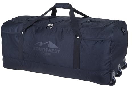Reisetasche mit Rollen Southwest XXL Trolley Roll-Reisetasche Light Weight Ultra Leicht groß, faltbar 90 Liter - 80 cm Trolly + Koffergurt (Schwarz 0100)